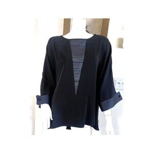 Emmelle Sheer Stripe Color Block Tunic Top Size M Midnight Blue $…